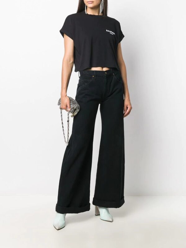 Balmain  logo-embroidered cropped T-shirt - Image 2