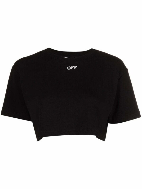 Off-White  logo-print cropped rib T-shirt