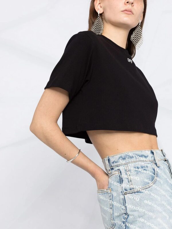 Off-White  logo-print cropped rib T-shirt - Image 3