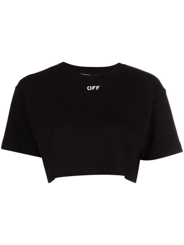 Off-White  logo-print cropped rib T-shirt
