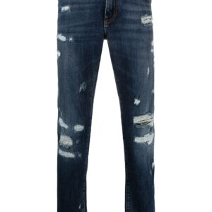 Dolce & Gabbana  embossed logo ripped slim-fit jeans