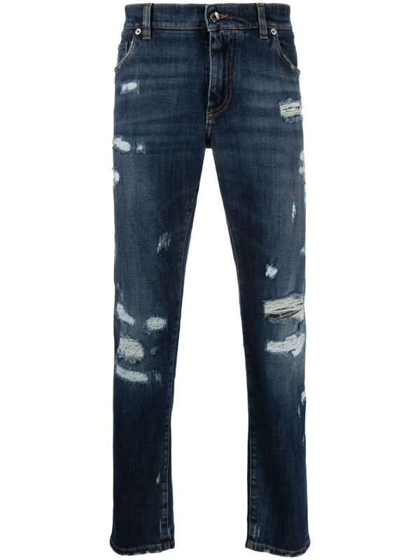 Dolce & Gabbana  embossed logo ripped slim-fit jeans