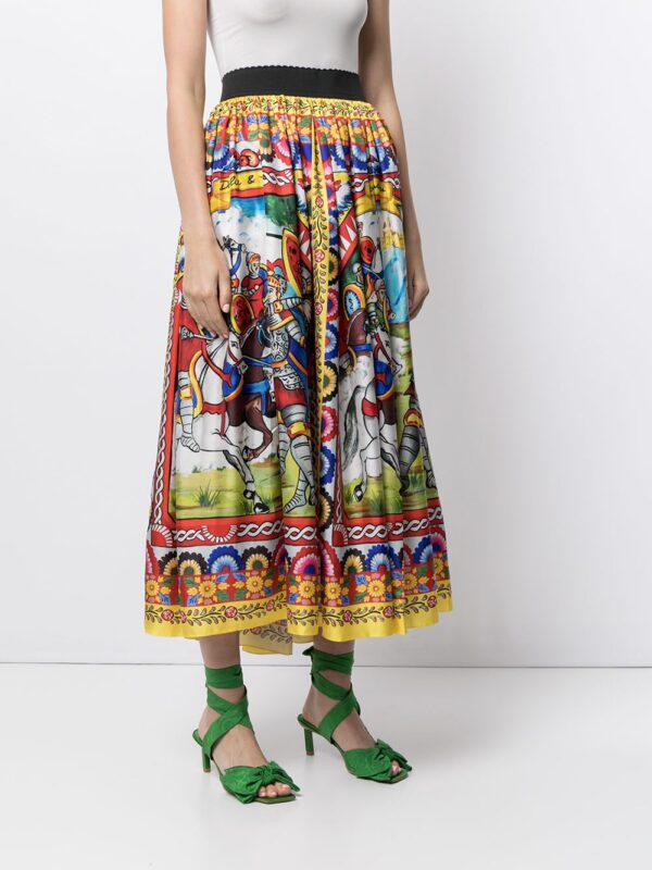 Dolce & Gabbana  Carretto-print twill midi skirt - Image 3