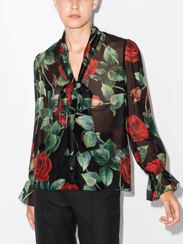 Dolce & Gabbana  rose print pussy-bow blouse - Image 2