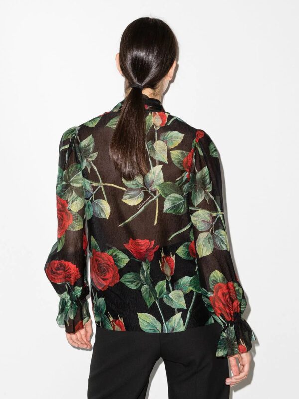 Dolce & Gabbana  rose print pussy-bow blouse - Image 3