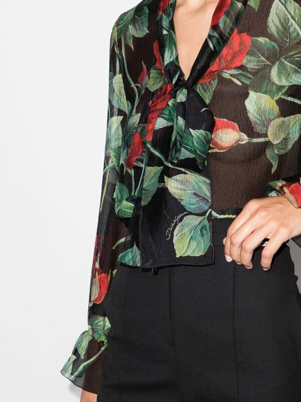 Dolce & Gabbana  rose print pussy-bow blouse - Image 4