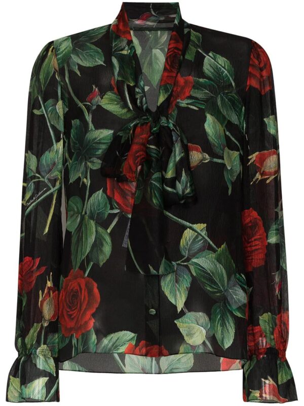 Dolce & Gabbana  rose print pussy-bow blouse