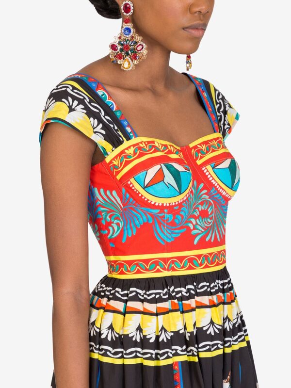 Dolce & Gabbana Carretto-print bustier midi dress - Image 4
