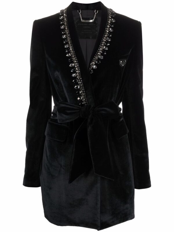 Philipp Plein logo-plaque velvet blazer dress