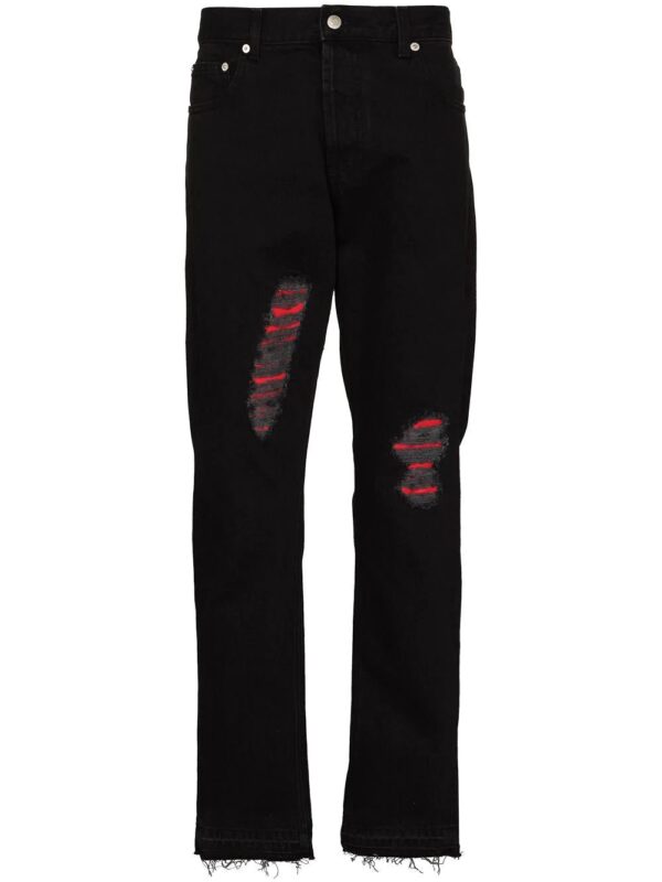 Alexander McQueen  ripped-detailing straight-leg jeans