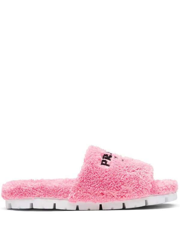Prada  logo-embroidered terry cloth slides