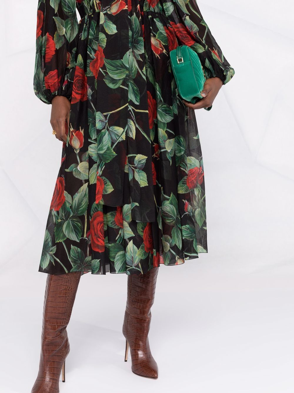 Dolce & Gabbana rose print flared chiffon dress - Image 5