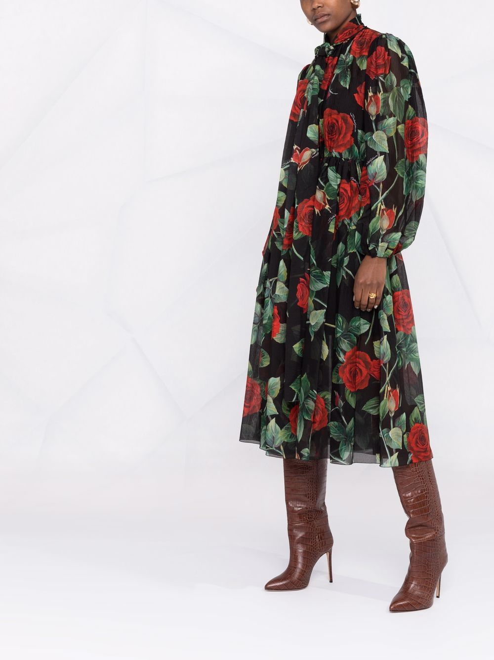 Dolce & Gabbana rose print flared chiffon dress - Image 4