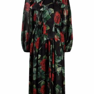 Dolce & Gabbana rose print flared chiffon dress