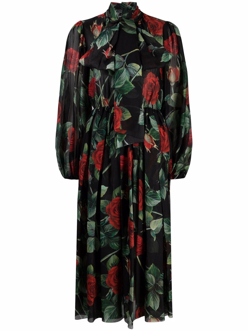 Dolce & Gabbana rose print flared chiffon dress