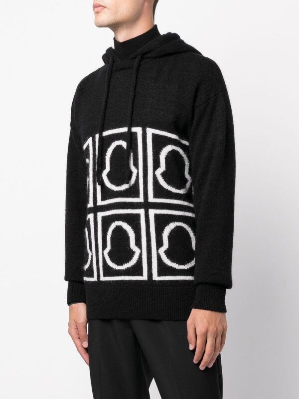 Moncler logo-intarsia knitted hoodie - Image 3