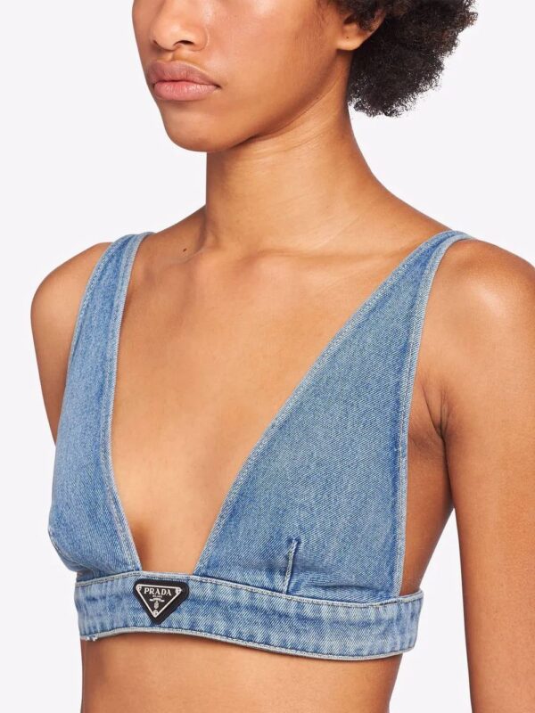 Prada  logo-plaque denim top - Image 4