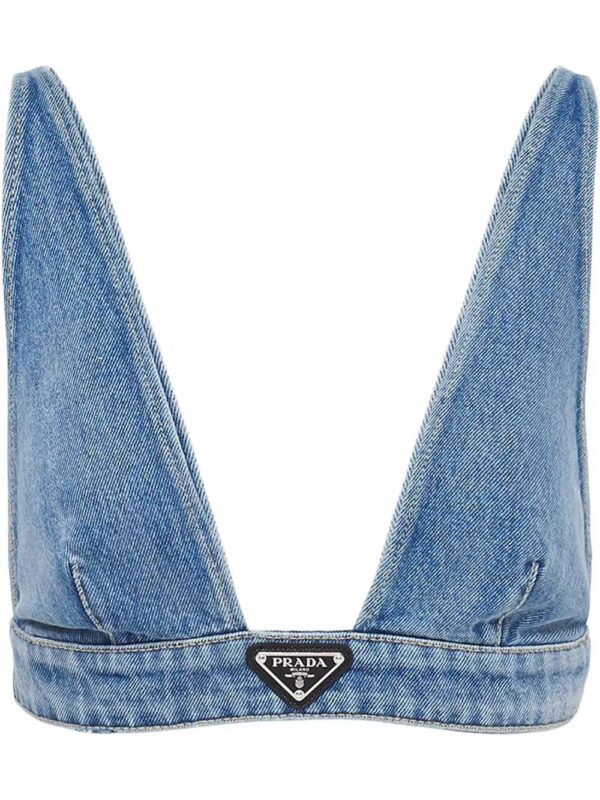 Prada  logo-plaque denim top - Image 2