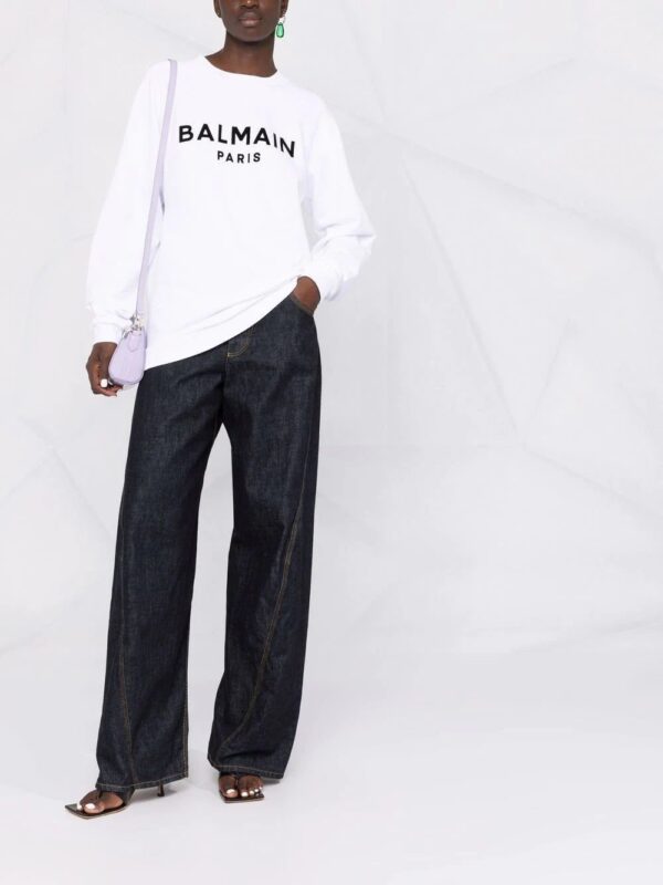 Balmain  flocked logo-print raglan-sleeve sweatshirt - Image 2