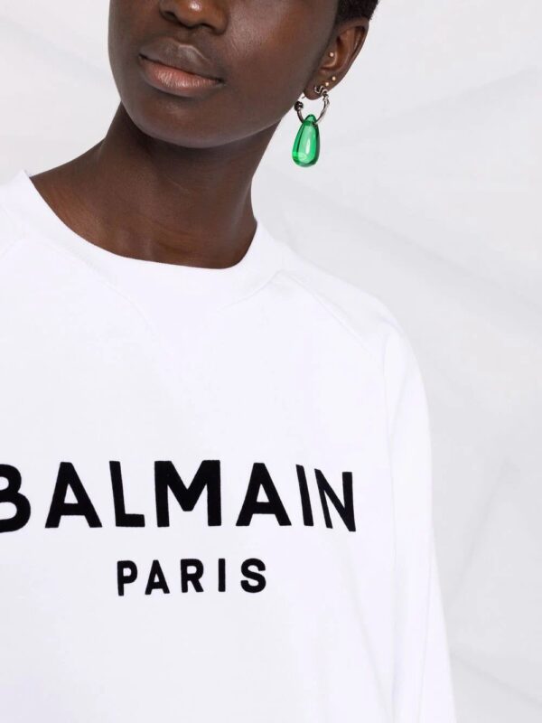 Balmain  flocked logo-print raglan-sleeve sweatshirt - Image 3