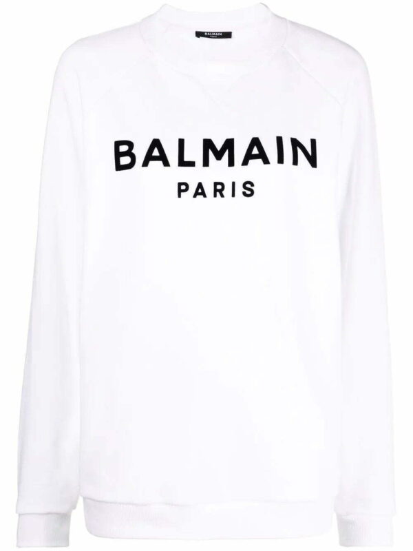 Balmain  flocked logo-print raglan-sleeve sweatshirt