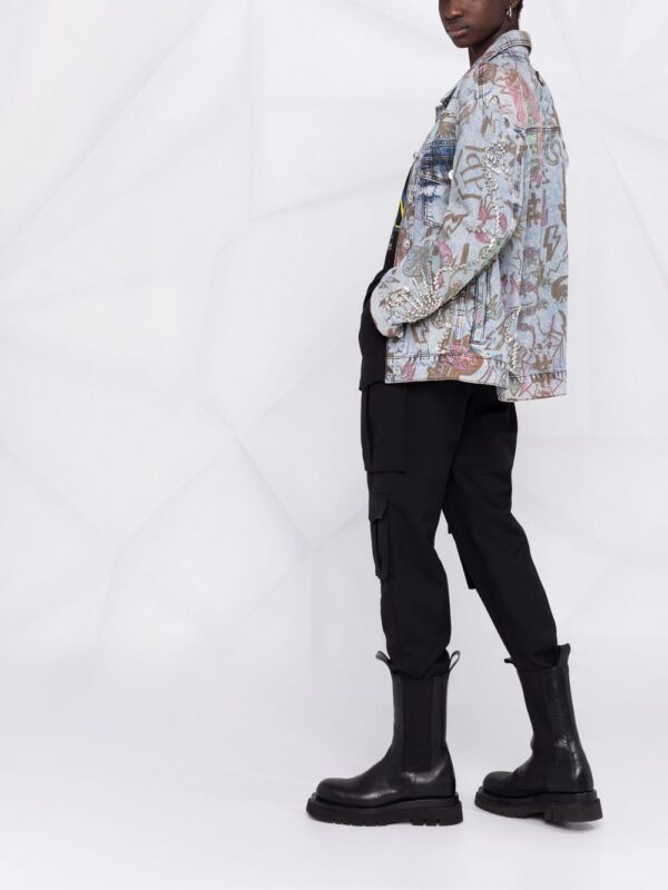 Philipp Plein  monogram tattoo-print oversize denim jacket - Image 4