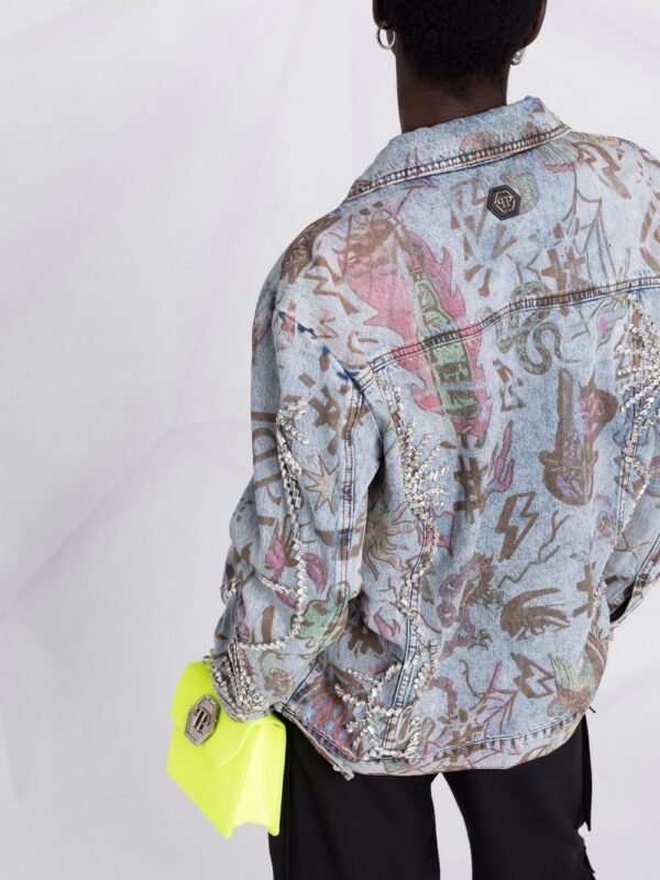 Philipp Plein  monogram tattoo-print oversize denim jacket - Image 3