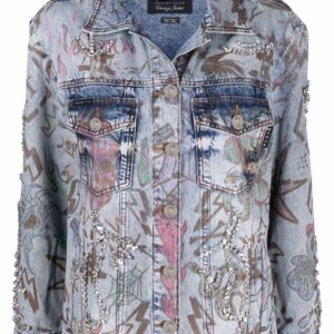 Philipp Plein  monogram tattoo-print oversize denim jacket