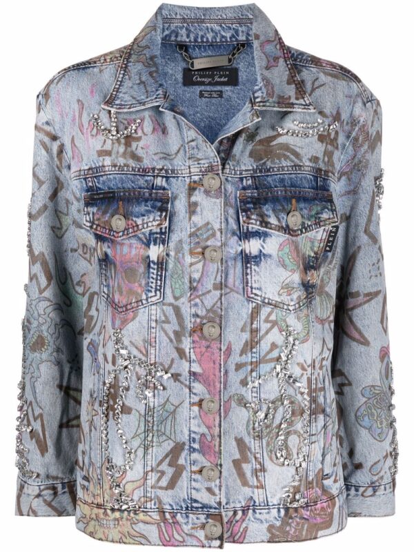 Philipp Plein  monogram tattoo-print oversize denim jacket