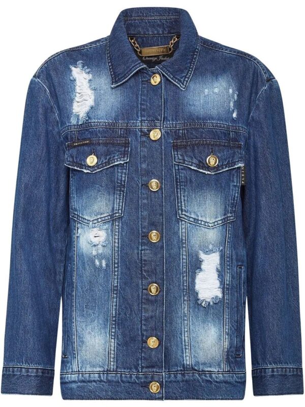 Philipp Plein  distressed embossed-button denim jacket