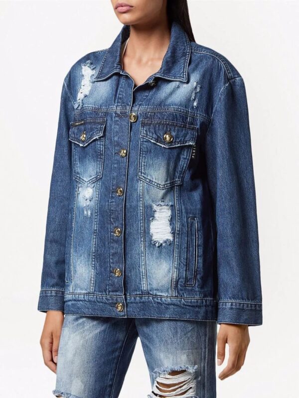 Philipp Plein  distressed embossed-button denim jacket - Image 3