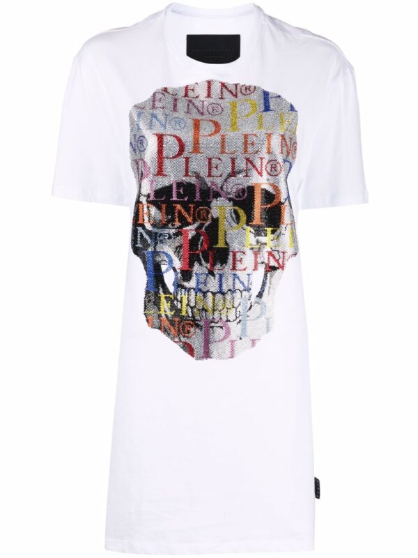 Philipp Plein Skull rhinestone logo T-shirt dress