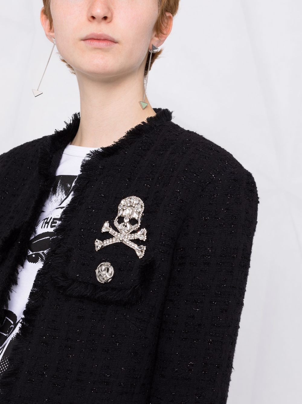 Philipp Plein brooch-embellished tweed blazer - Image 3