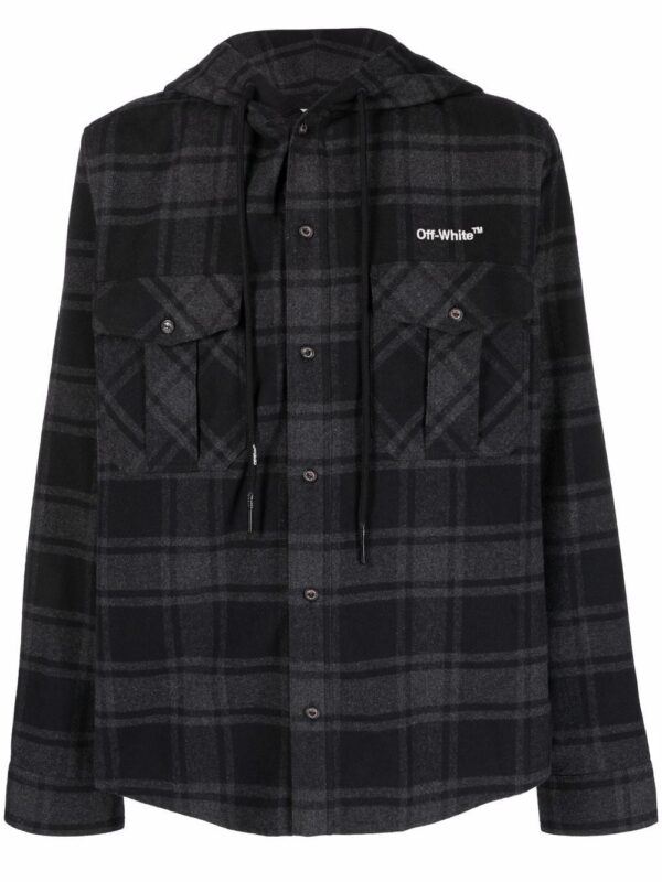 Off-white check-print hooded shirt