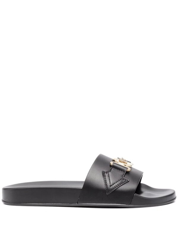 Versace  logo-plaque leather sliders