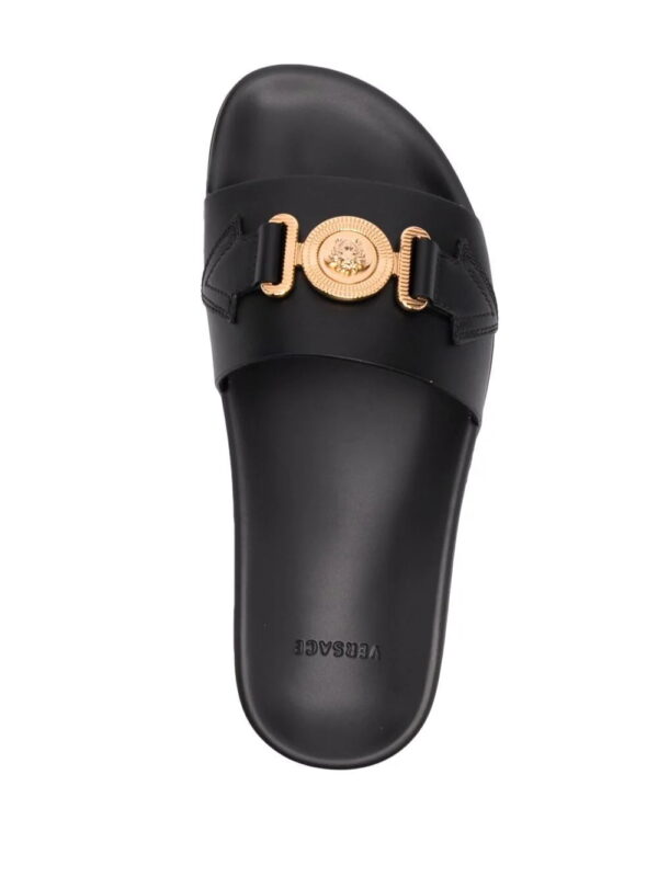 Versace  logo-plaque leather sliders - Image 4