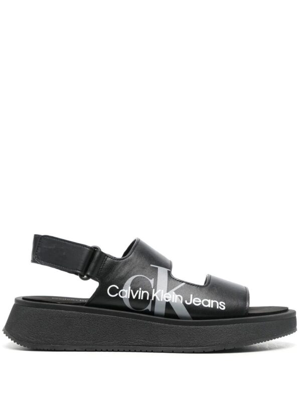 Calvin Klein  logo-print leather slingback sandals