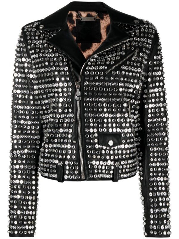 Philipp Plein  crystal-embellished leather jacket