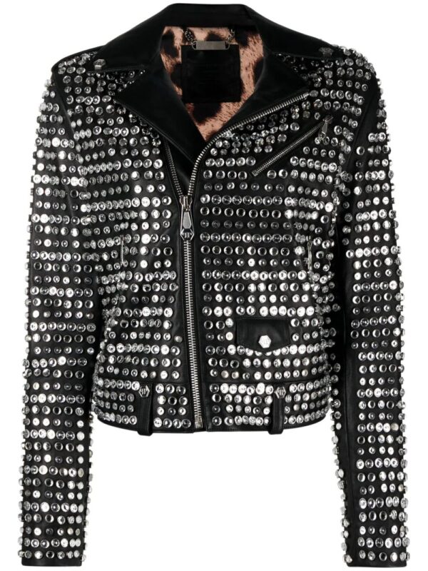 Philipp Plein  crystal-embellished leather jacket