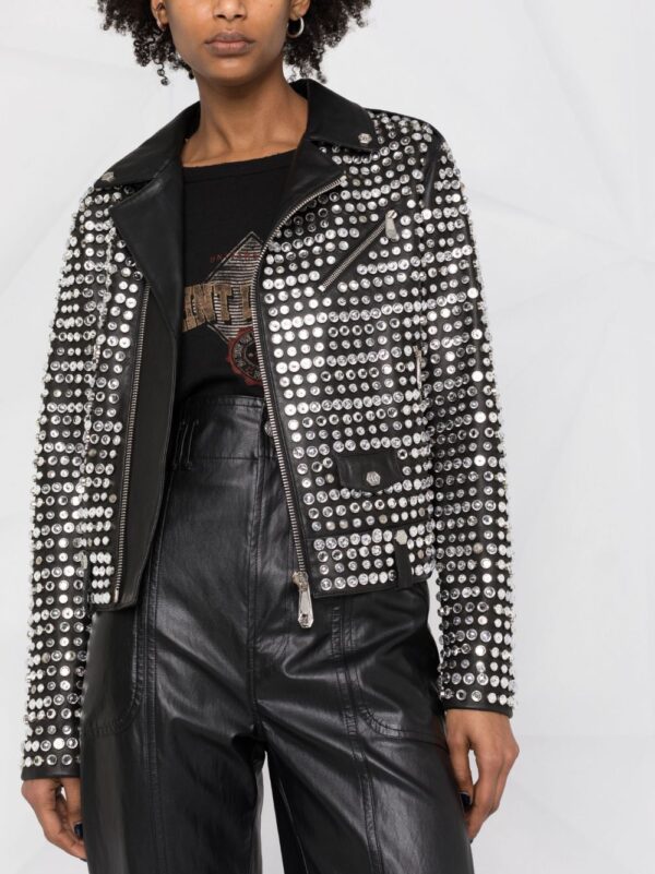 Philipp Plein  crystal-embellished leather jacket - Image 5