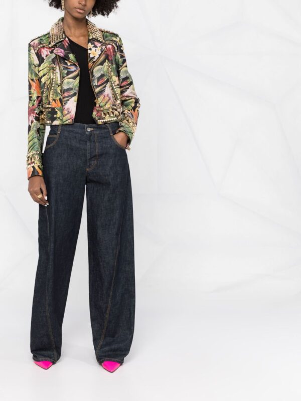 Philipp Plein  floral-print studded biker jacket - Image 2