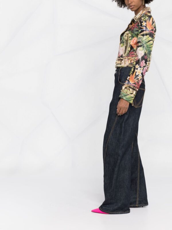Philipp Plein  floral-print studded biker jacket - Image 4