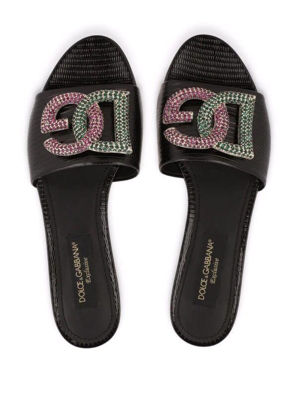Dolce & Gabbana  crystal-logo leather slides - Image 4