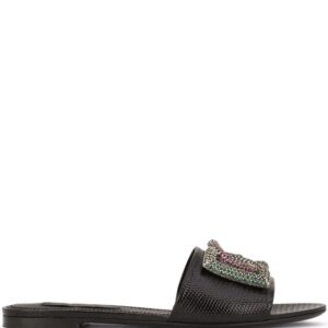 Dolce & Gabbana  crystal-logo leather slides