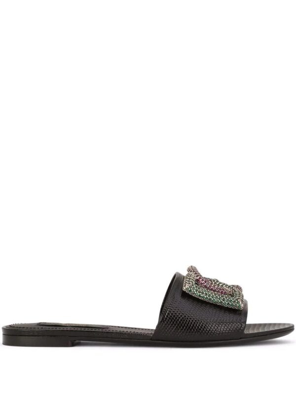 Dolce & Gabbana  crystal-logo leather slides