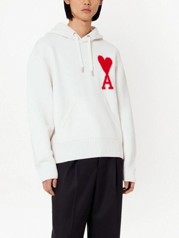 AMI Paris  logo-intarsia knit hoodie - Image 4