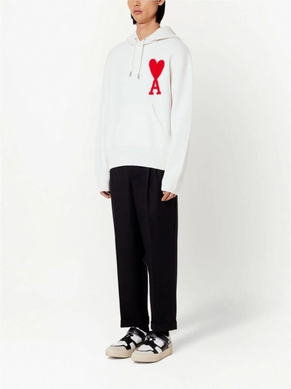 AMI Paris  logo-intarsia knit hoodie - Image 3