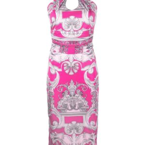Versace Silver Baroque-print halterneck midi dress