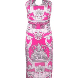 Versace Silver Baroque-print halterneck midi dress