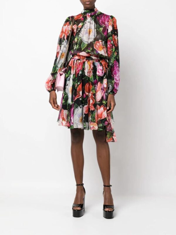Dolce & Gabbana  floral-print pussybow silk dress - Image 2